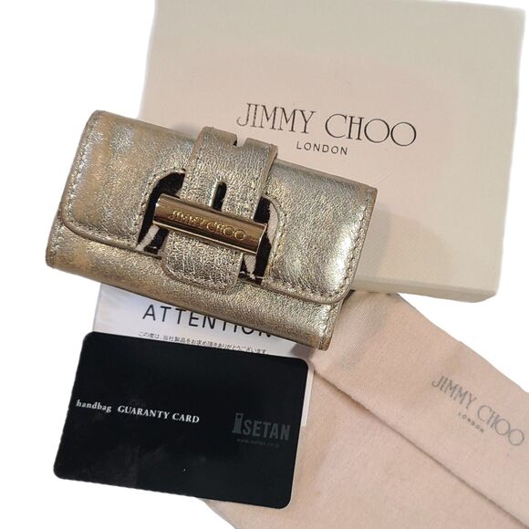 Jimmy Choo Accessories - Jimmy Choo [Authentic] Gold Metallic Leather Fold-over Key Case w/ Box & Cover